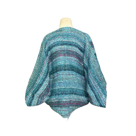 NESSA WARNER teal Handwoven Wool Open front Shrug Sweater Jacket One Size - Picture 10 of 16